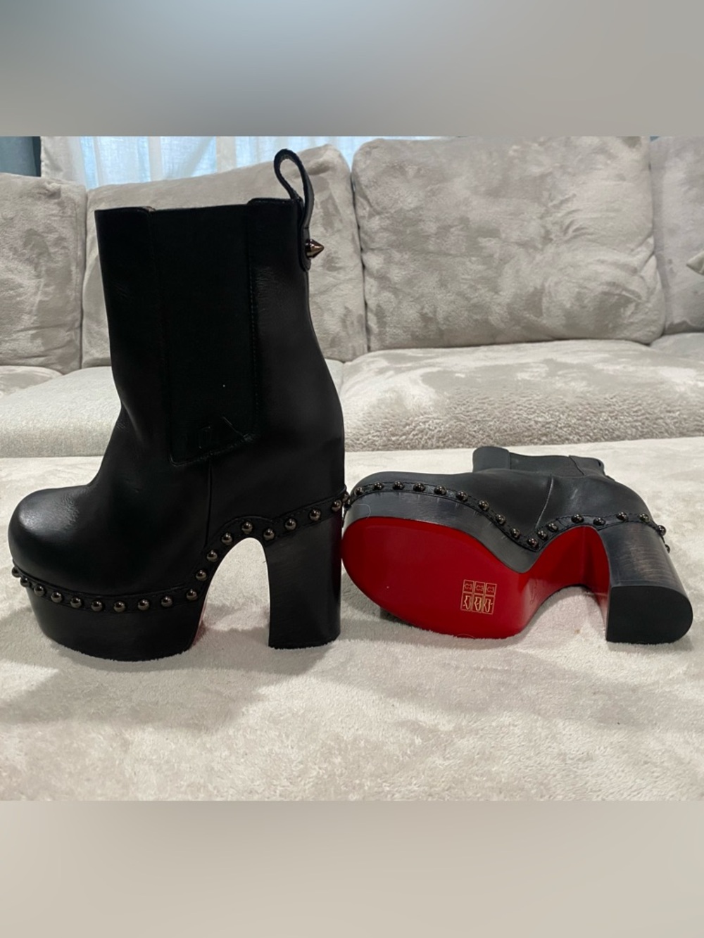 Christian Louboutin Black Platform Ankle Boots with Red Sole